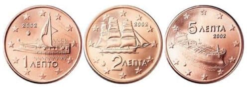 Грецькі монети в Євросоюзі від 2002 року.